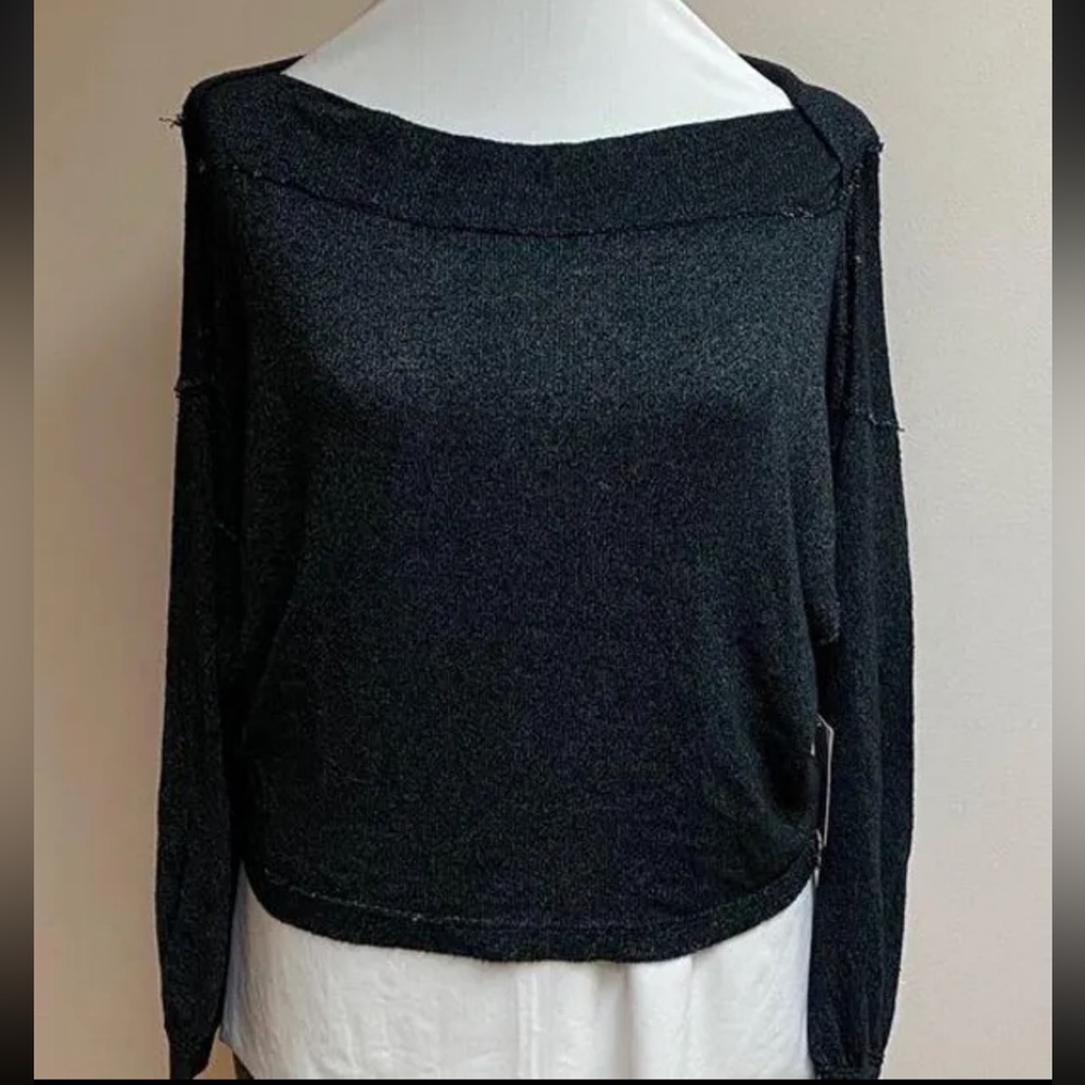 Free People Stay With Me Hacci Top Black NWT